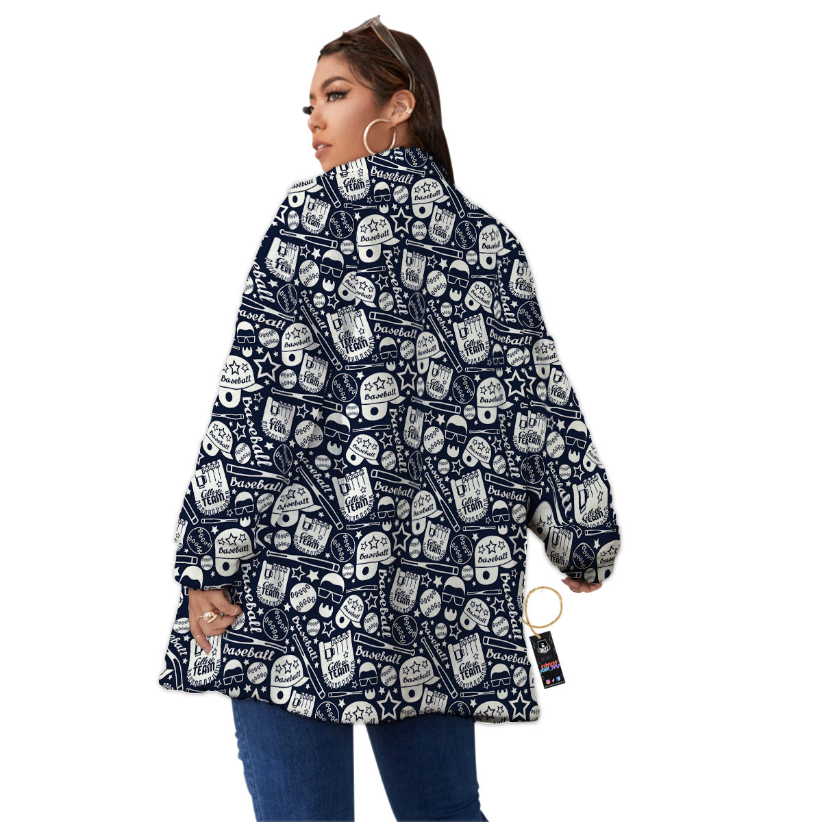 Baseball Black Print Pattern Women's Sherpa Jacket-grizzshop