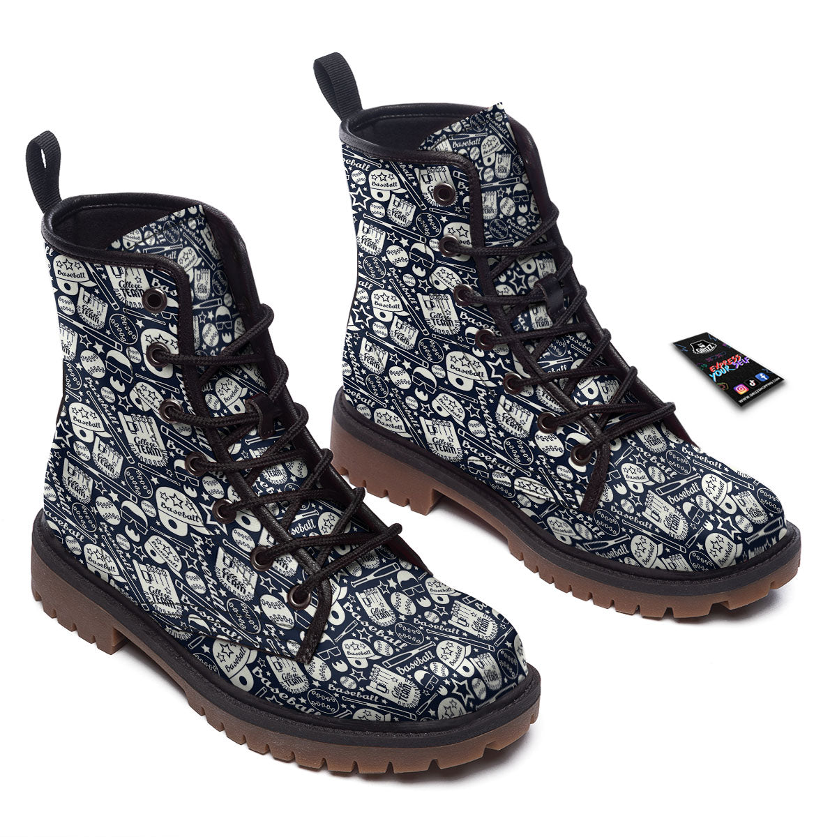 Baseball Black Print Pattern Work Boots-grizzshop