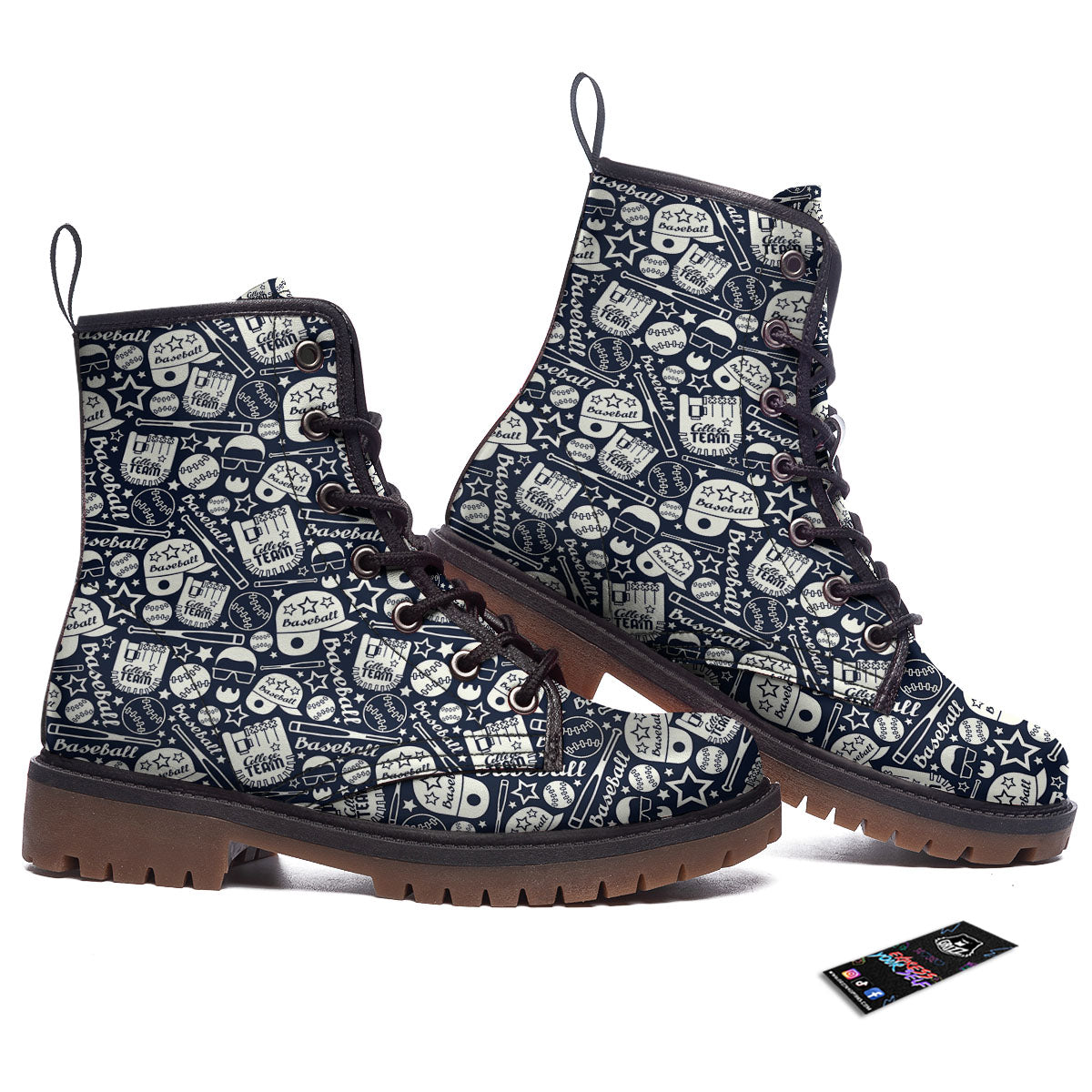Baseball Black Print Pattern Work Boots-grizzshop
