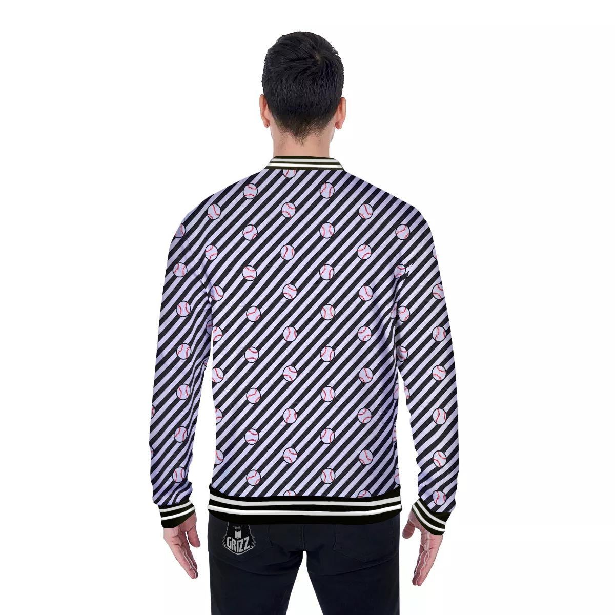 Baseball Black Striped Print Pattern Baseball Jacket-grizzshop