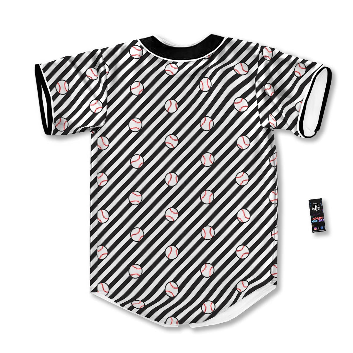 Baseball Black Striped Print Pattern Baseball Jersey-grizzshop
