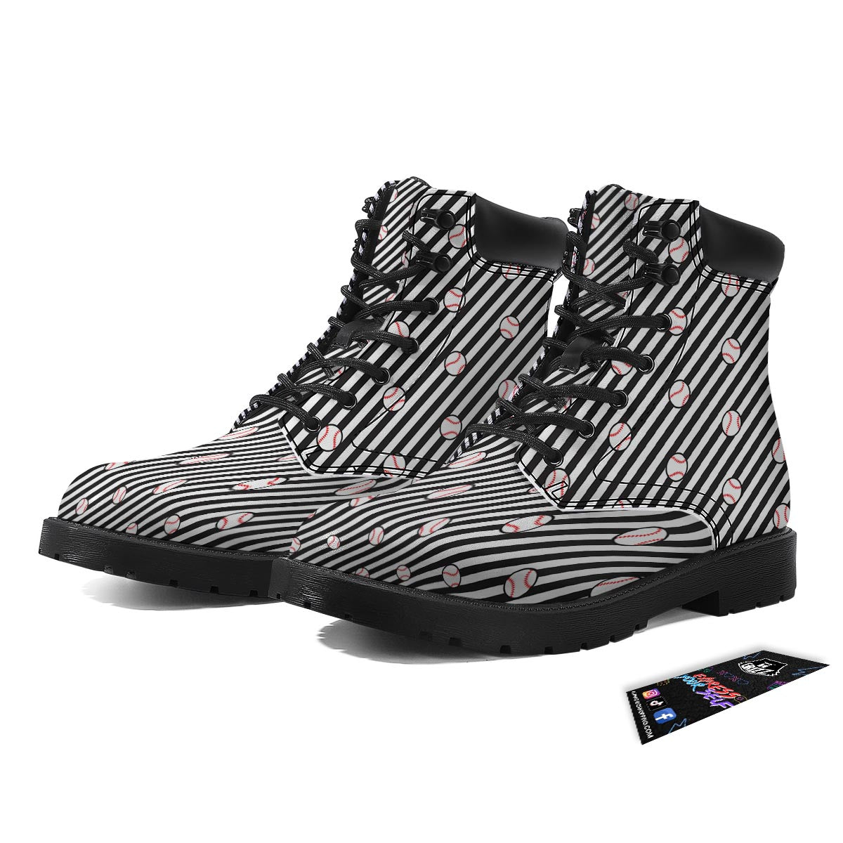 Baseball Black Striped Print Pattern Boots-grizzshop