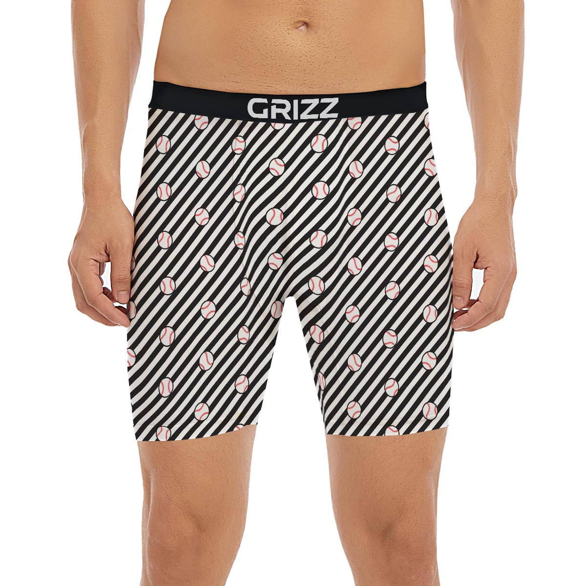 Baseball Black Striped Print Pattern Boxer Briefs-grizzshop