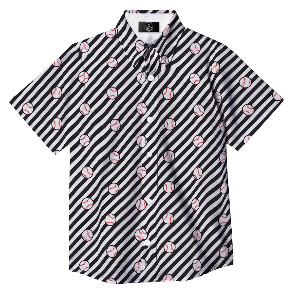 Baseball Black Striped Print Pattern Button Up Shirt-grizzshop