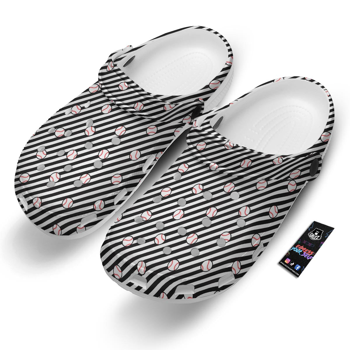 Baseball Black Striped Print Pattern Clog-grizzshop