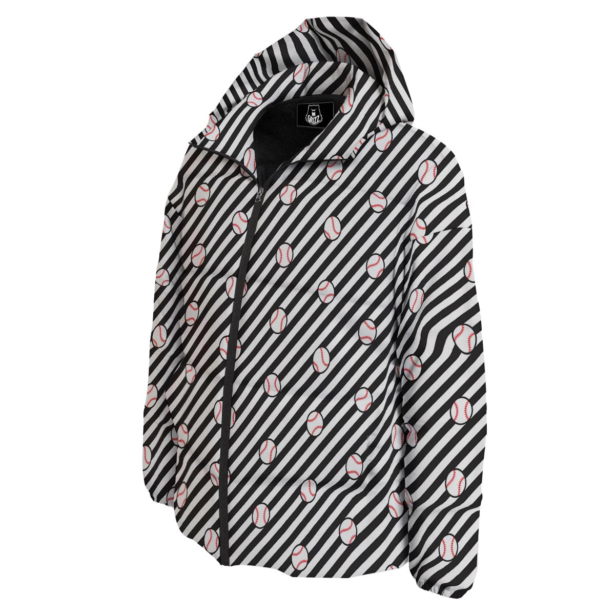 Baseball Black Striped Print Pattern Down Jacket-grizzshop