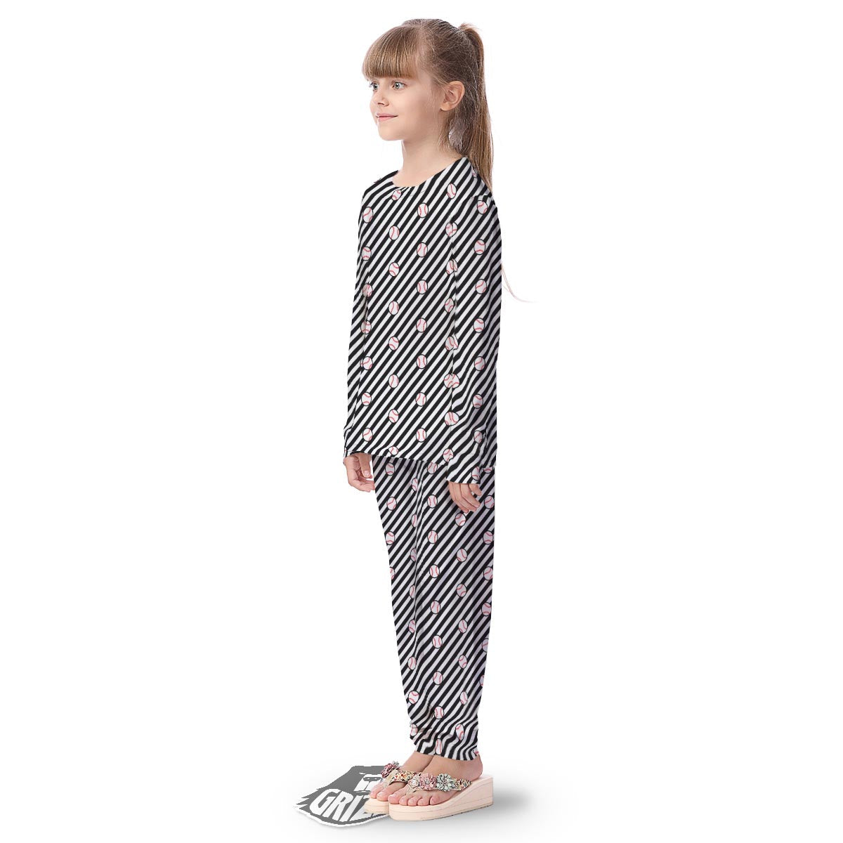 Baseball Black Striped Print Pattern Kid's Pajamas-grizzshop