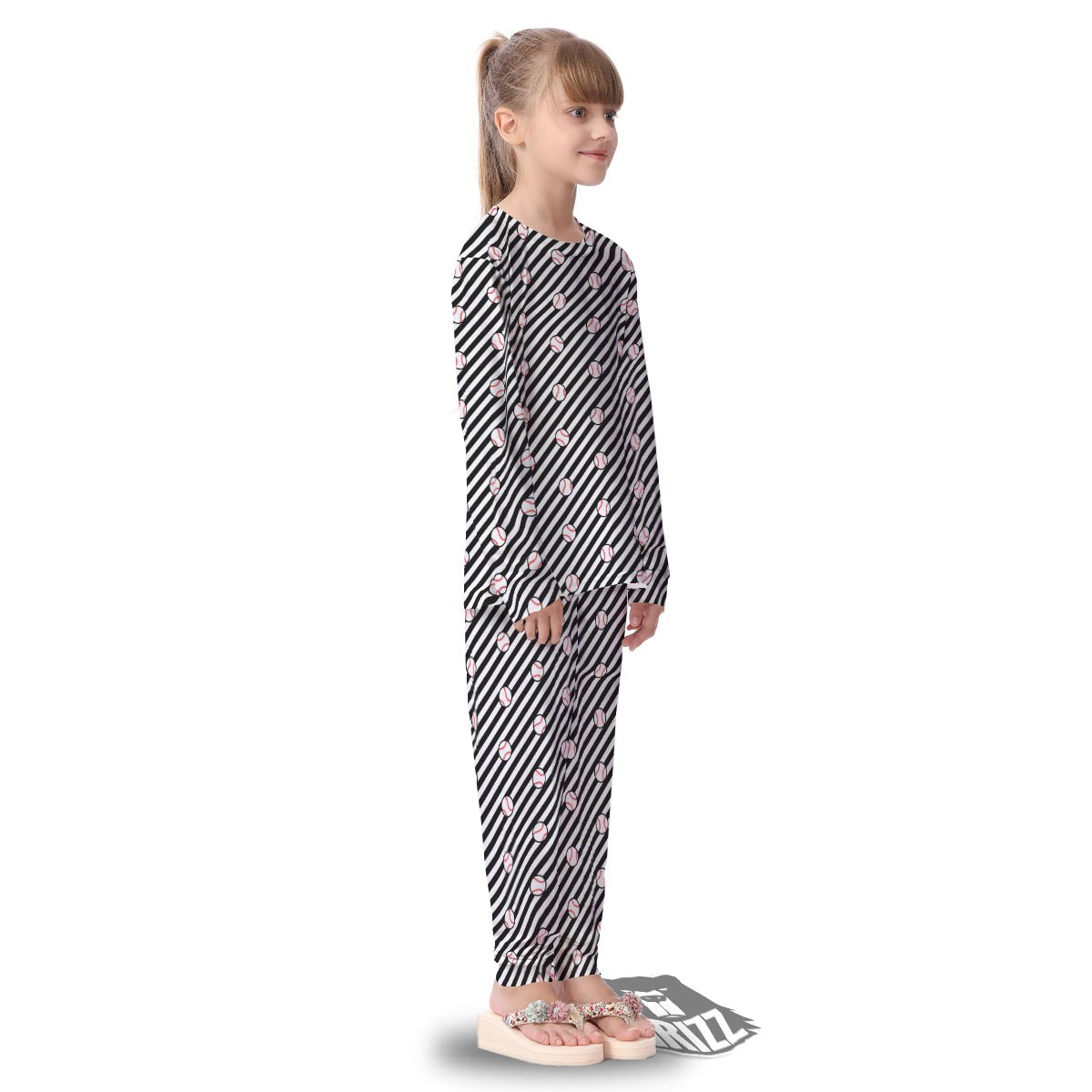 Baseball Black Striped Print Pattern Kid's Pajamas-grizzshop