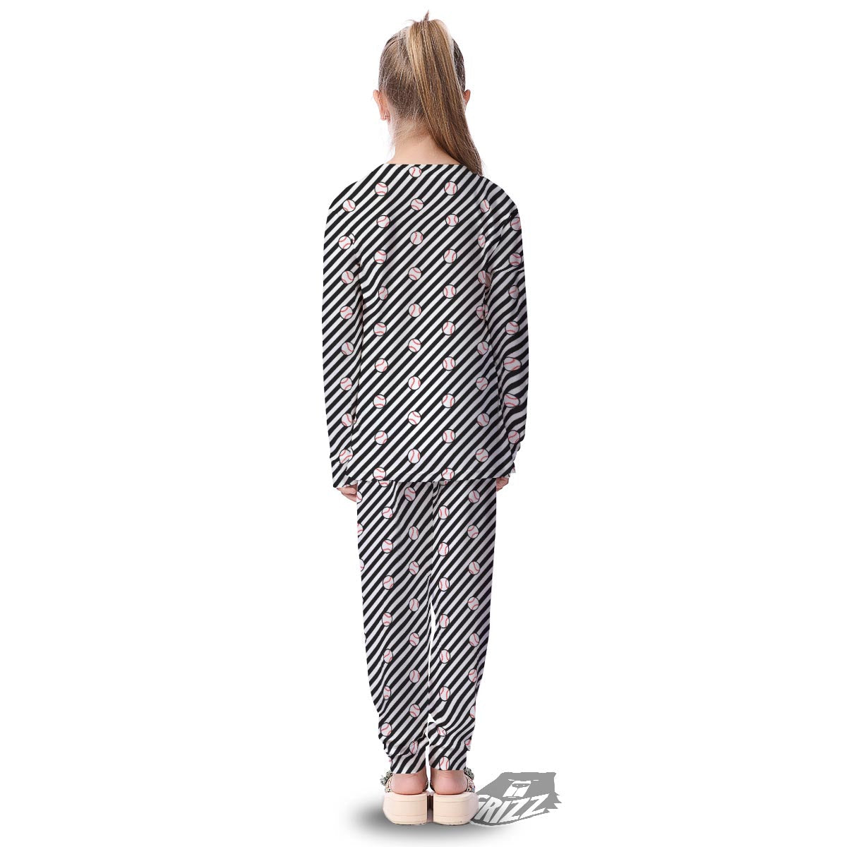 Baseball Black Striped Print Pattern Kid's Pajamas-grizzshop