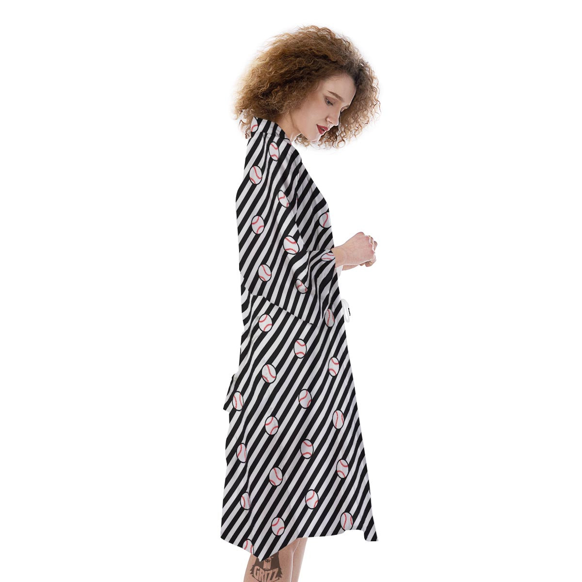 Baseball Black Striped Print Pattern Kimono-grizzshop