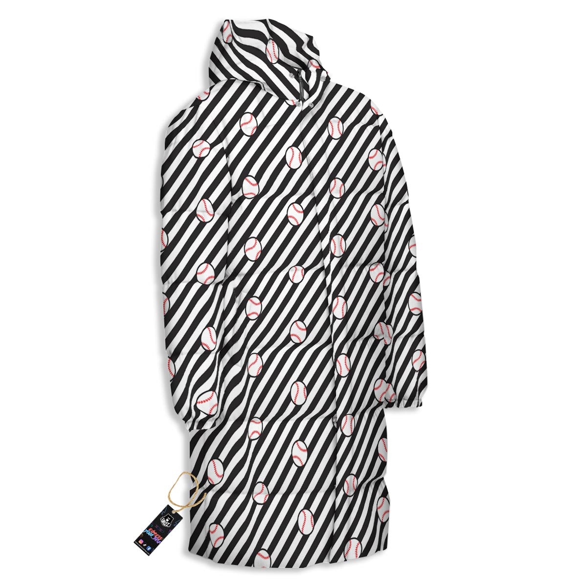 Baseball Black Striped Print Pattern Long Down Jacket-grizzshop