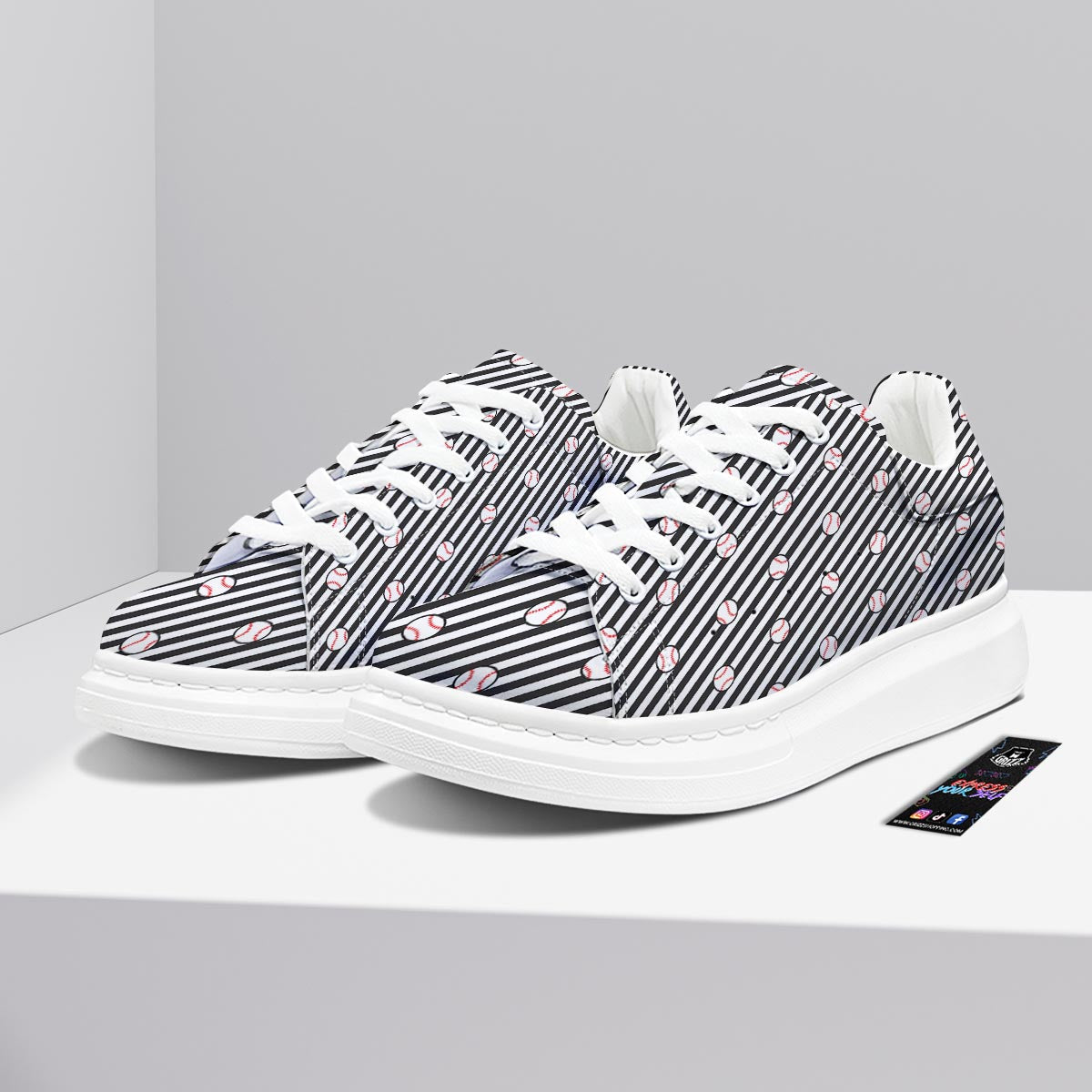 Baseball Black Striped Print Pattern Platform Shoes-grizzshop