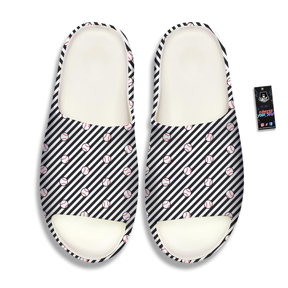 Baseball Black Striped Print Pattern Sandals-grizzshop