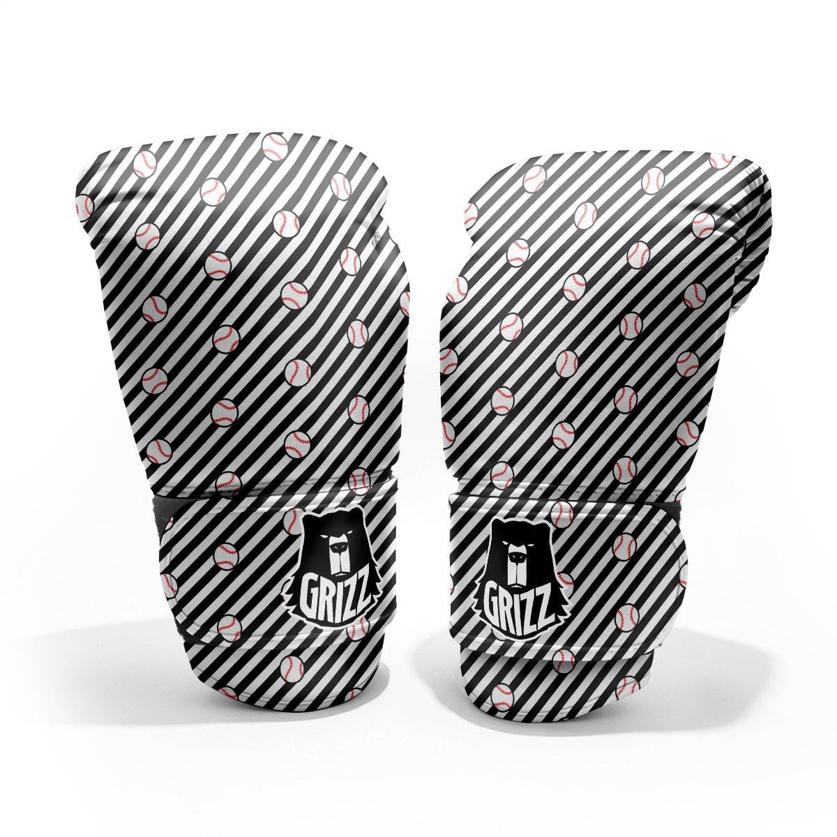 Baseball Black Striped Print Pattern Pro Boxing Glove
