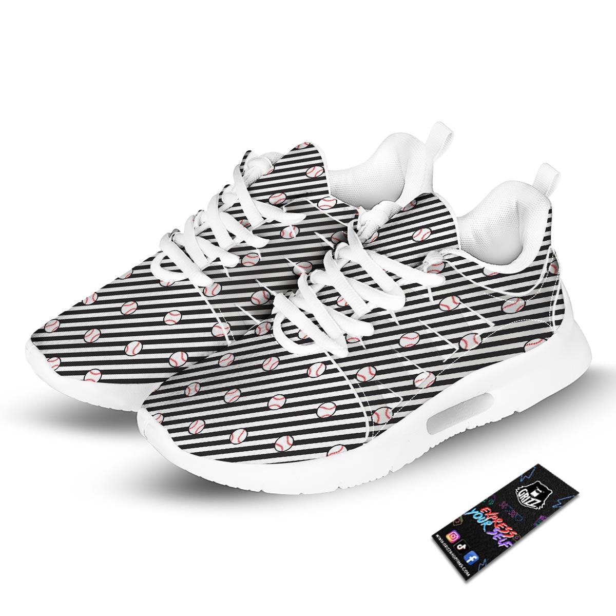 Baseball Black Striped Print Pattern Tennis Shoes-grizzshop