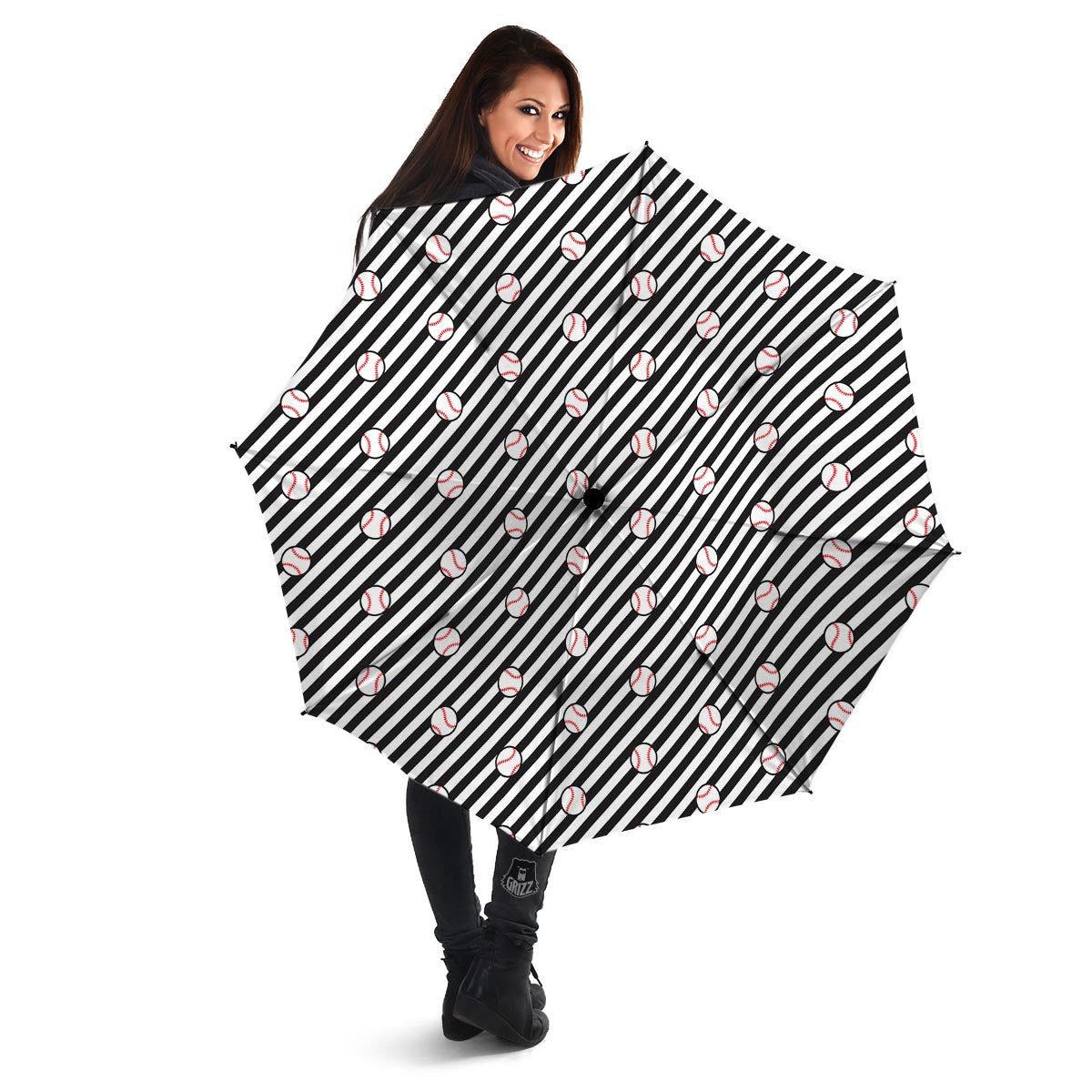 Baseball Black Striped Print Pattern Umbrella-grizzshop