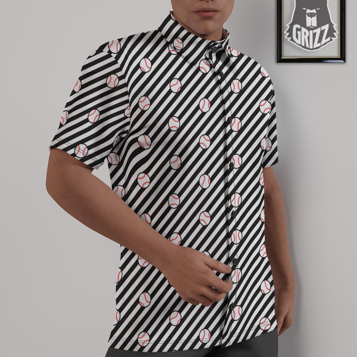 Baseball Black Striped Print Pattern Untucked Shirts-grizzshop