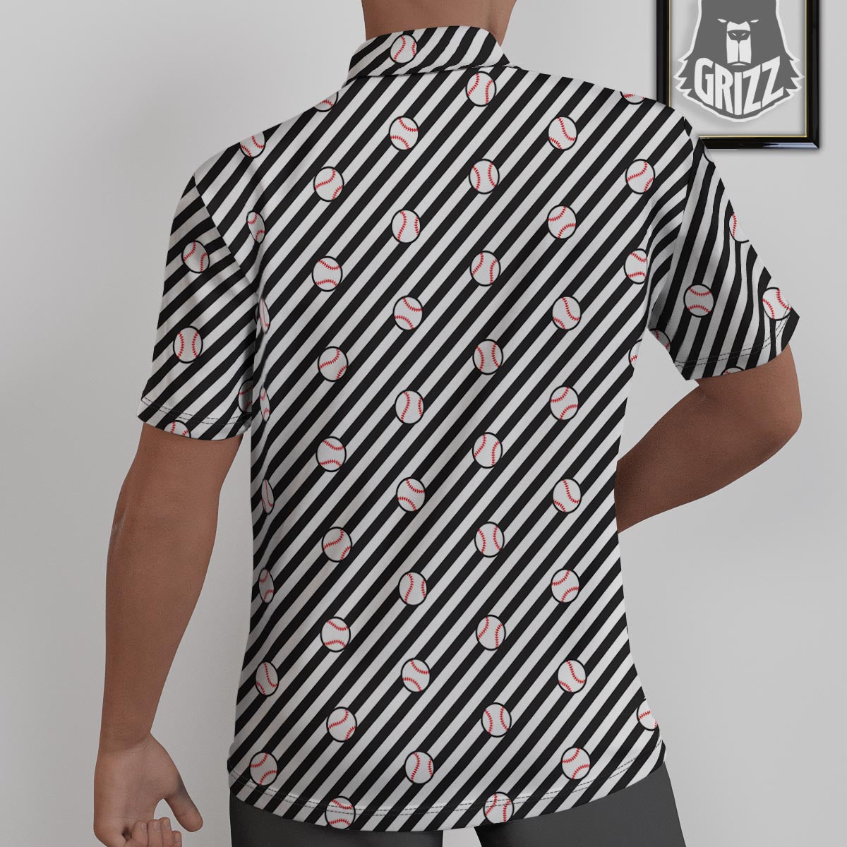 Baseball Black Striped Print Pattern Untucked Shirts-grizzshop