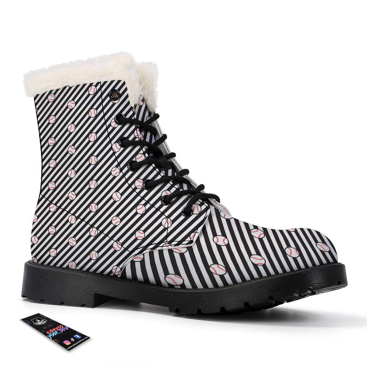 Baseball Black Striped Print Pattern Winter Boots-grizzshop