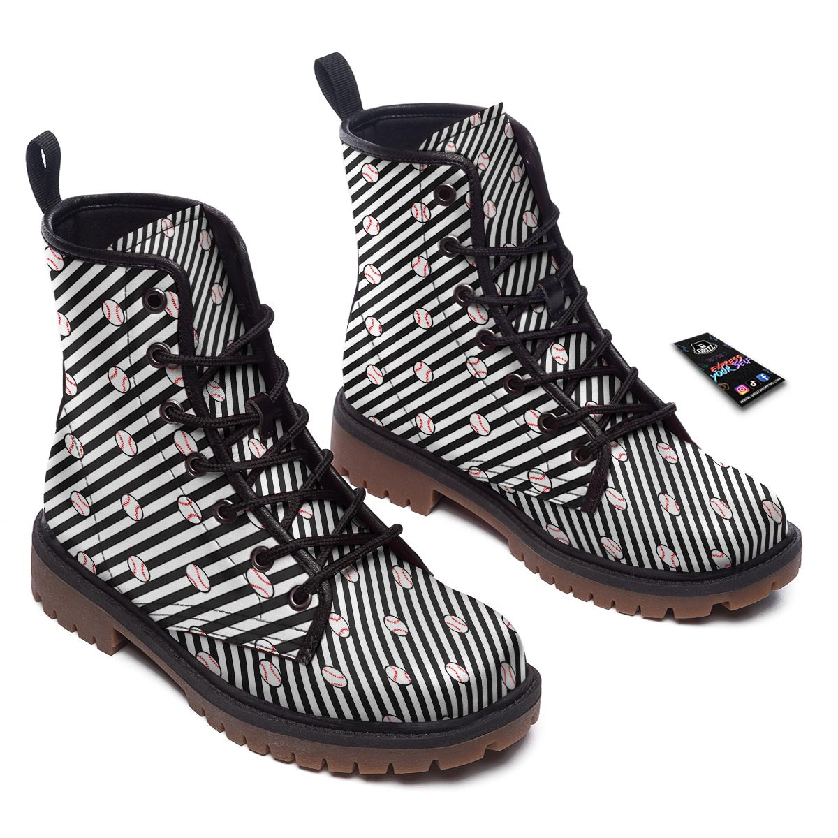 Baseball Black Striped Print Pattern Work Boots-grizzshop