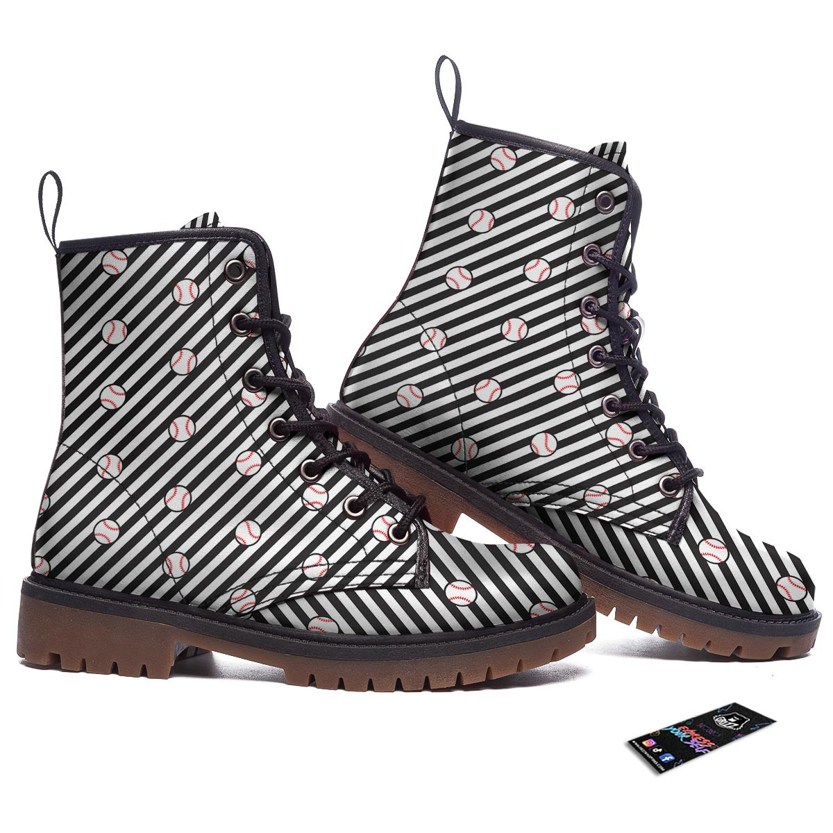 Baseball Black Striped Print Pattern Work Boots-grizzshop