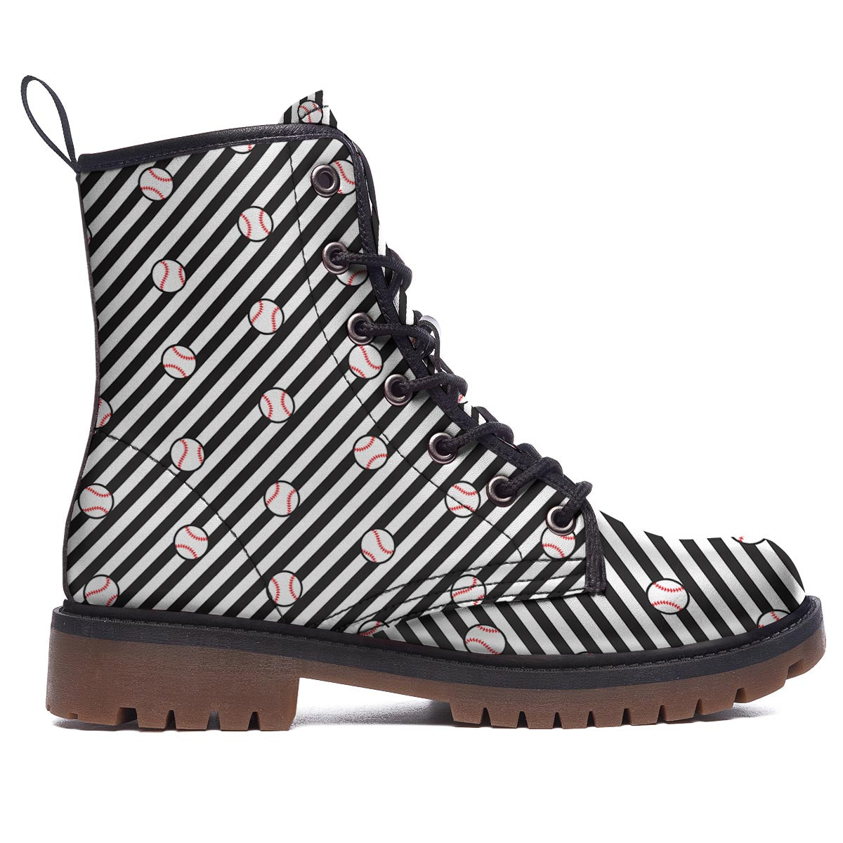 Baseball Black Striped Print Pattern Work Boots-grizzshop
