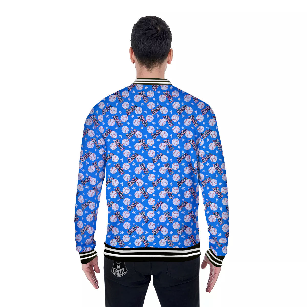 Baseball Blue Print Pattern Baseball Jacket-grizzshop