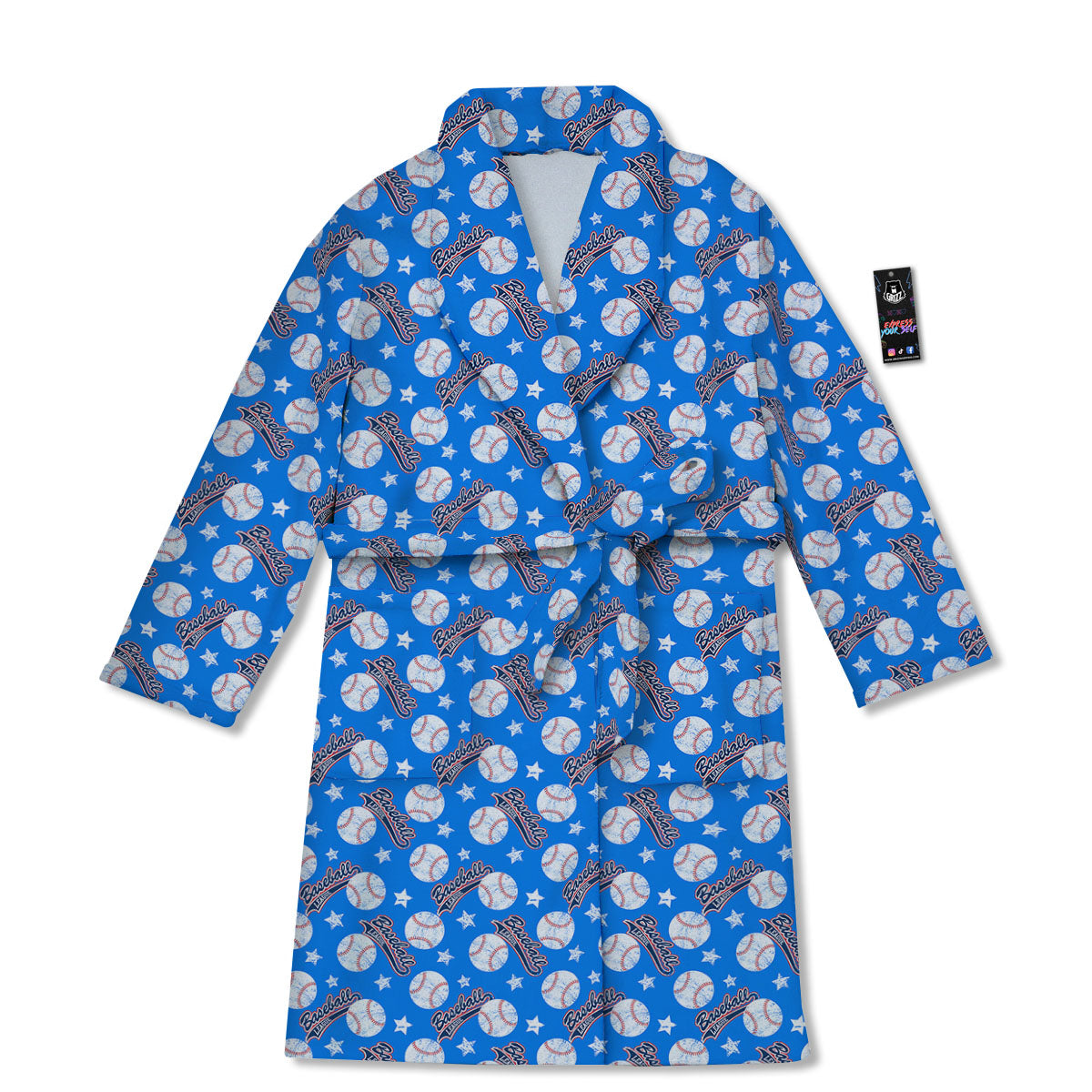 Baseball Blue Print Pattern Bathrobe-grizzshop