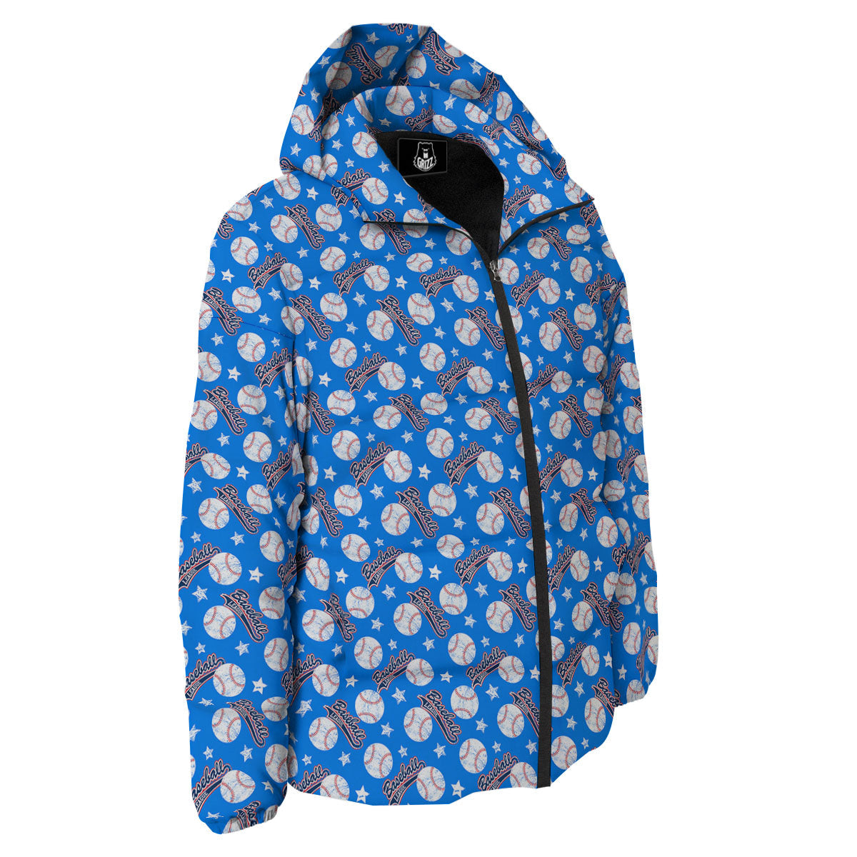 Baseball Blue Print Pattern Down Jacket-grizzshop