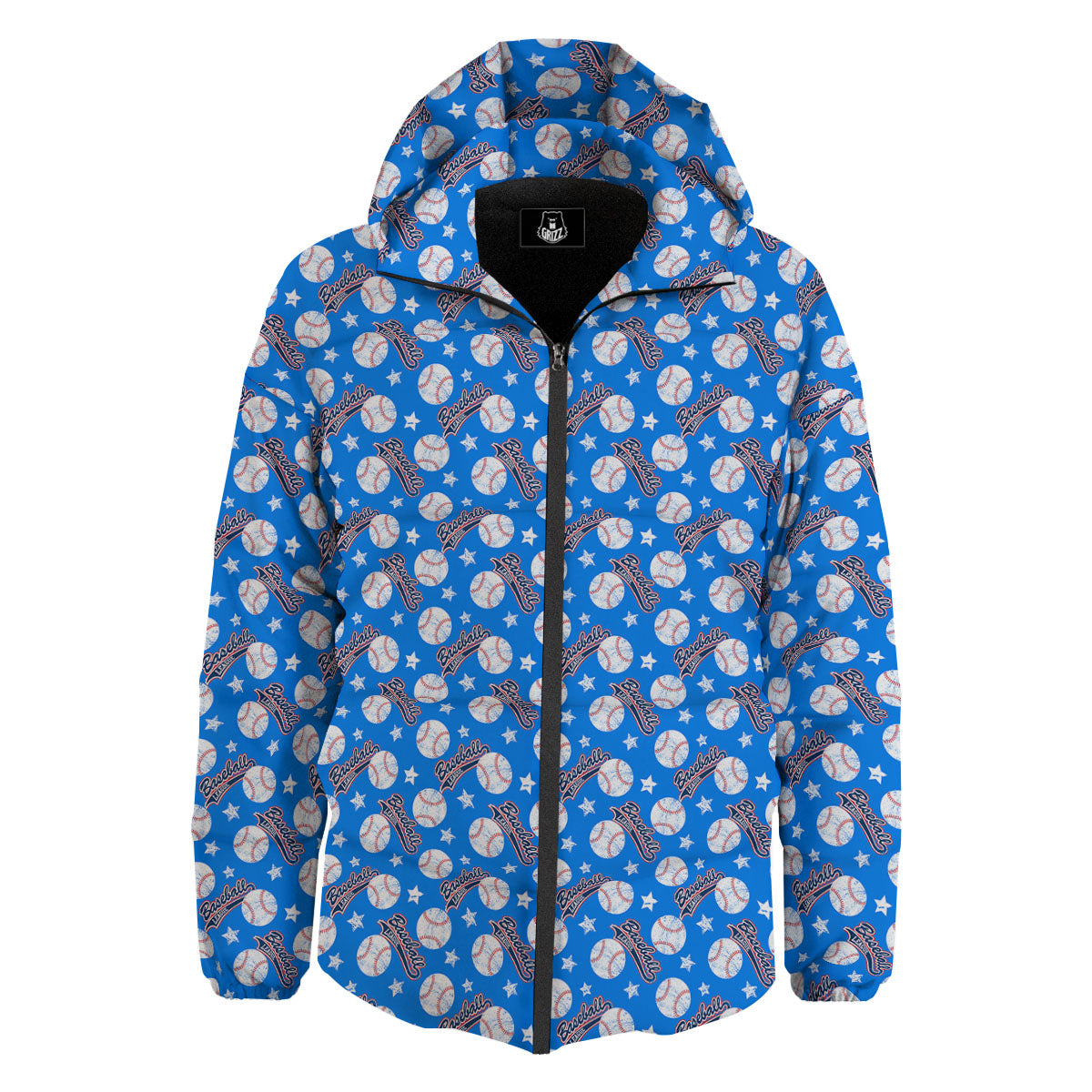 Baseball Blue Print Pattern Down Jacket-grizzshop