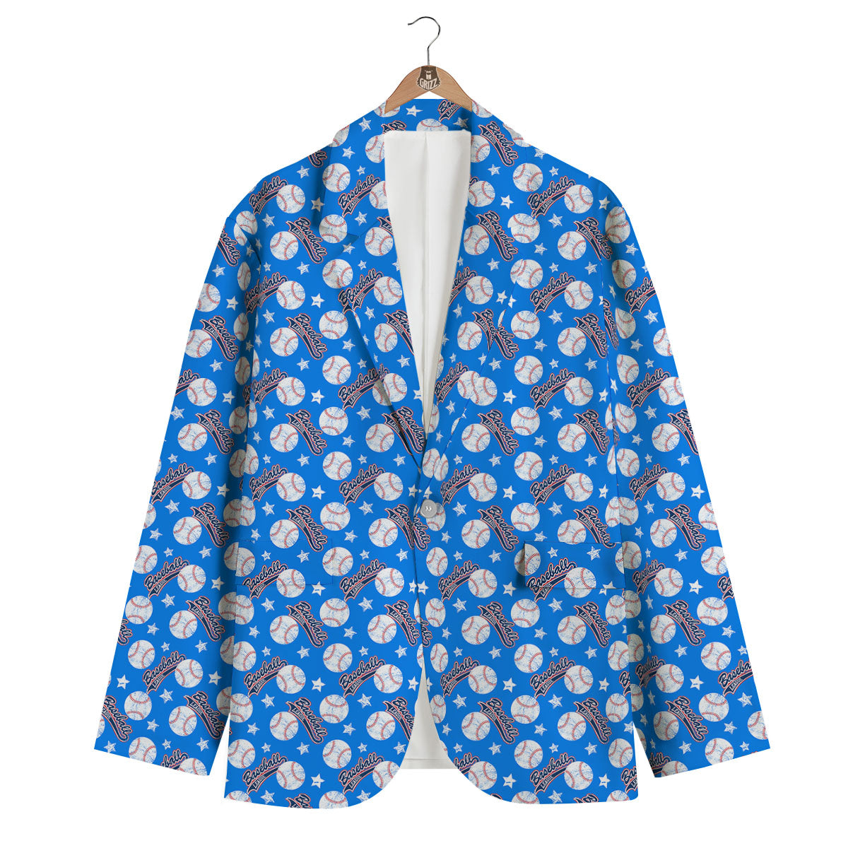 Baseball Blue Print Pattern Men's Blazer-grizzshop
