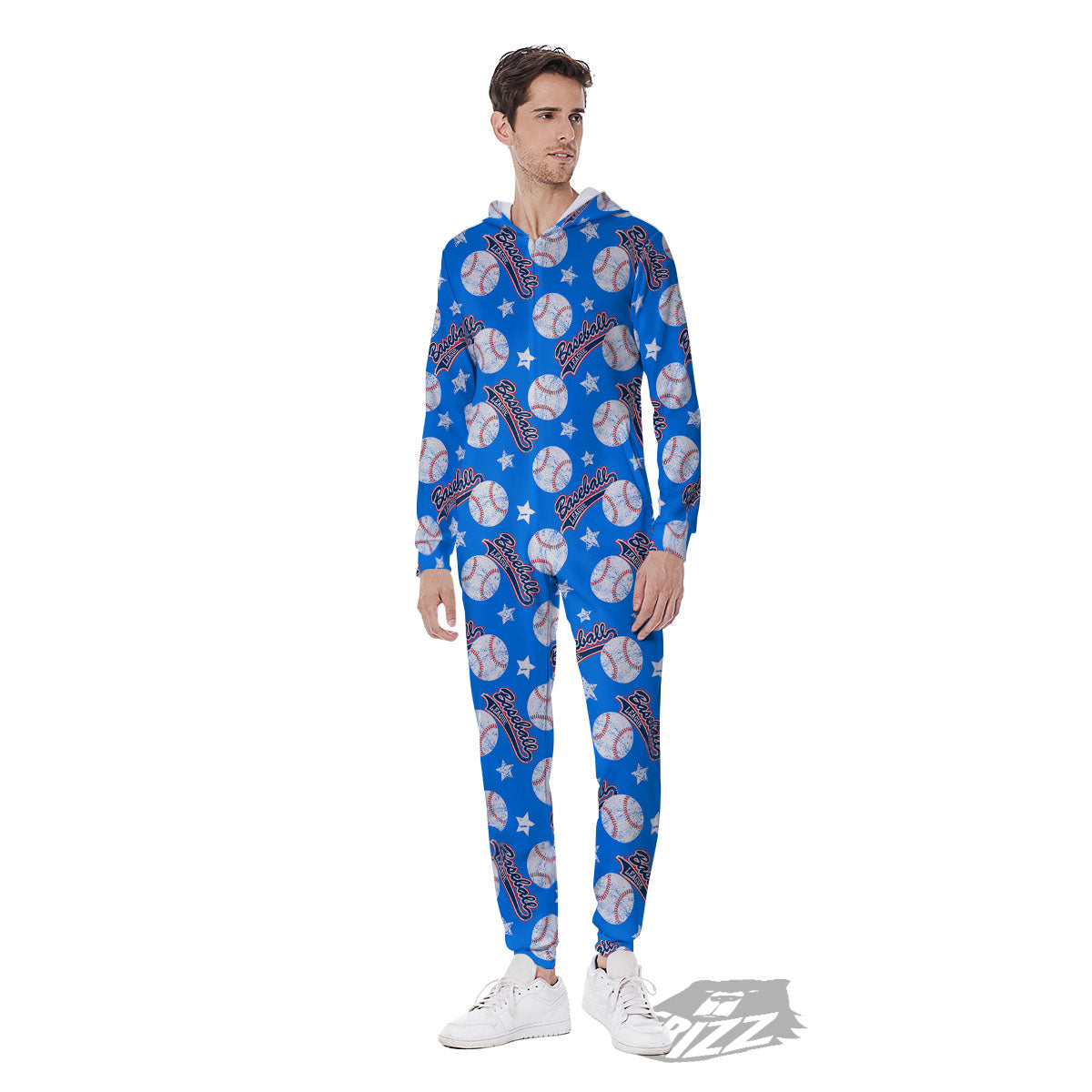 Baseball Blue Print Pattern Men's Jumpsuit-grizzshop