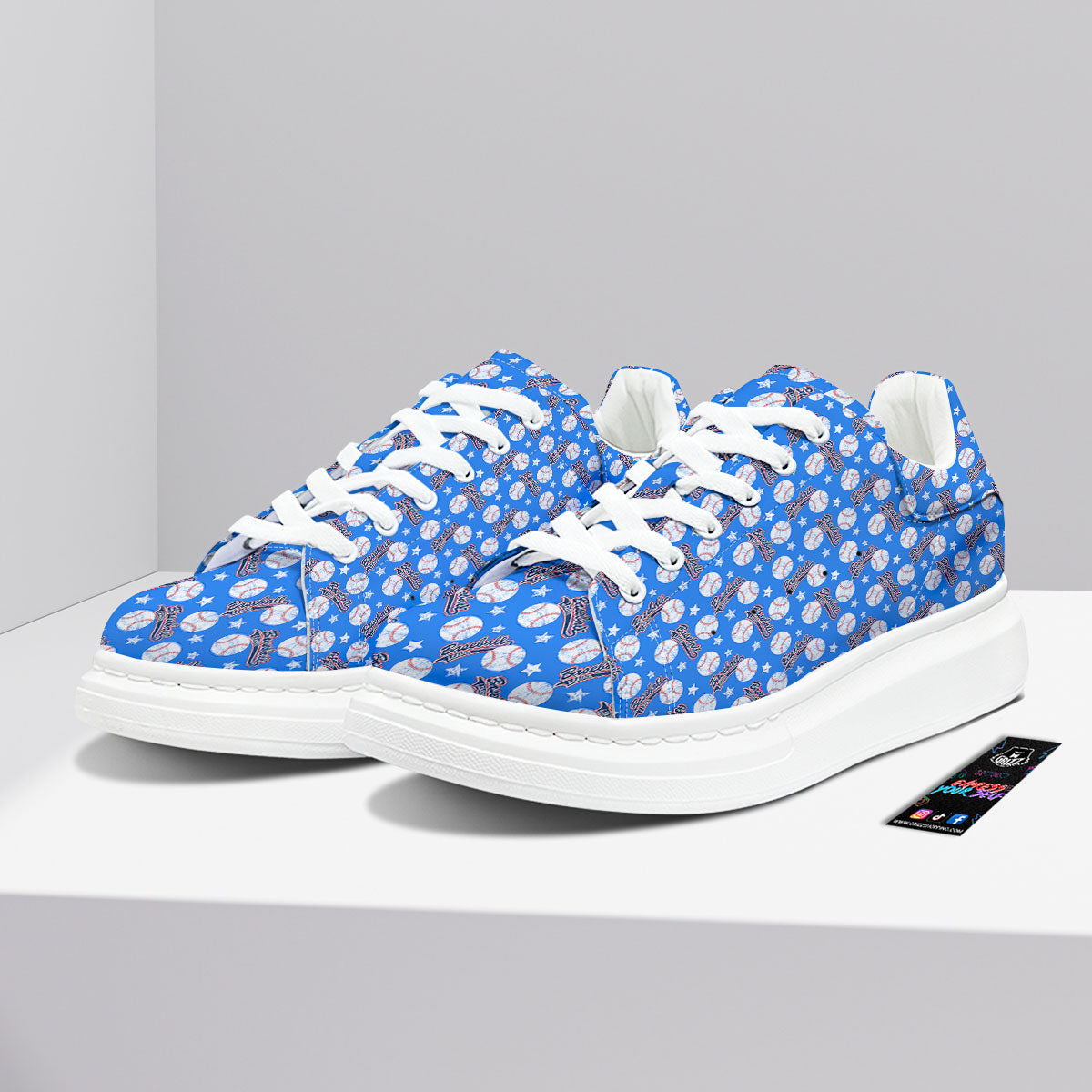 Baseball Blue Print Pattern Platform Shoes-grizzshop
