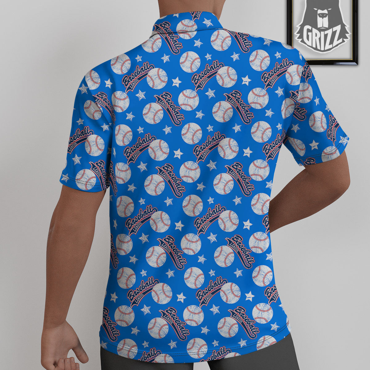 Baseball Blue Print Pattern Untucked Shirts-grizzshop