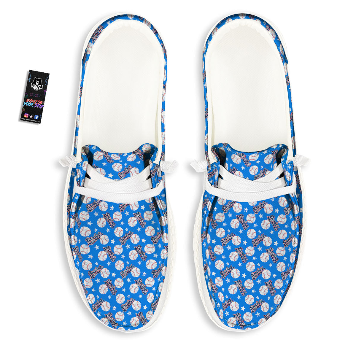 Baseball Blue Print Pattern White Loafers-grizzshop