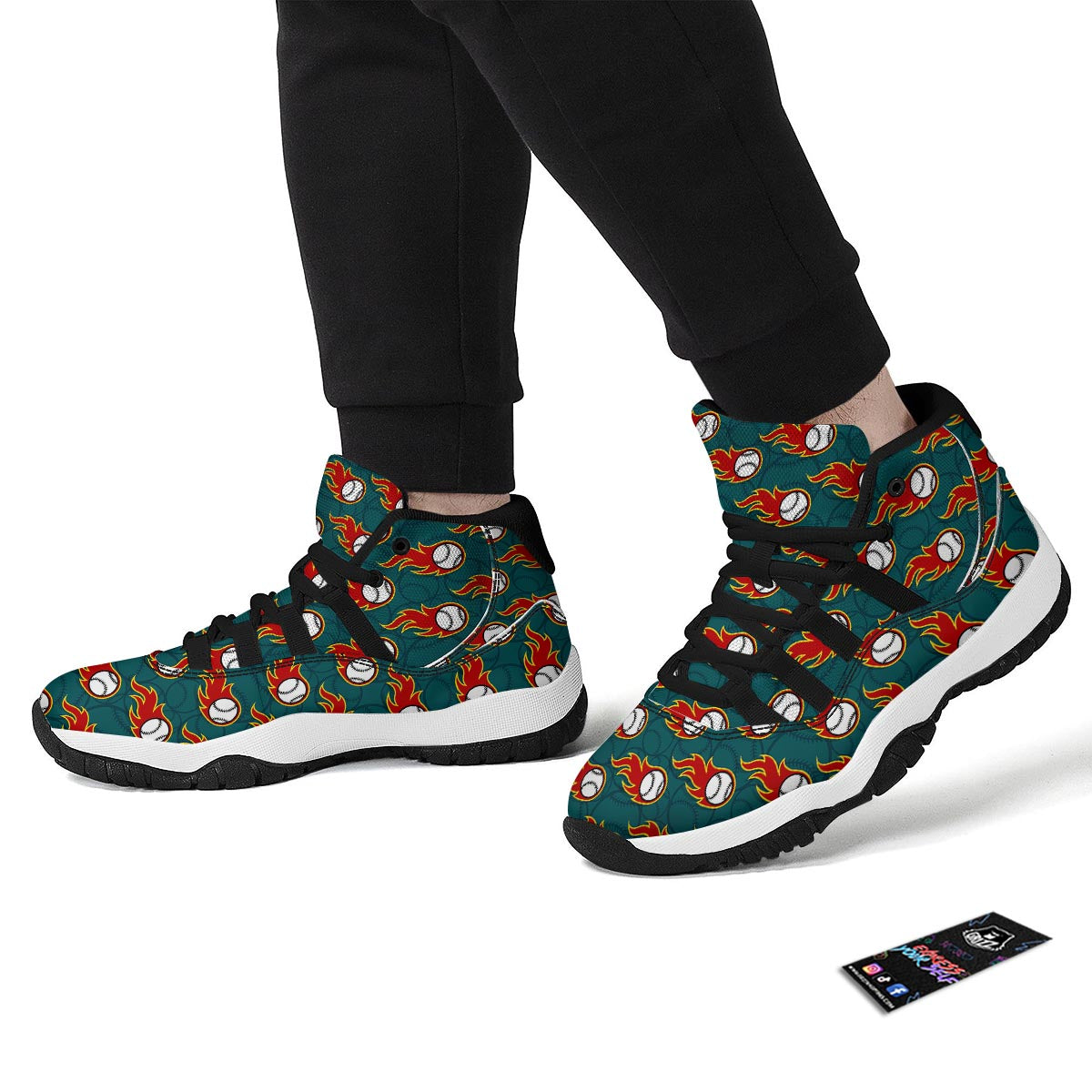 Baseball Fire Pattern Print Black Bball Shoes-grizzshop