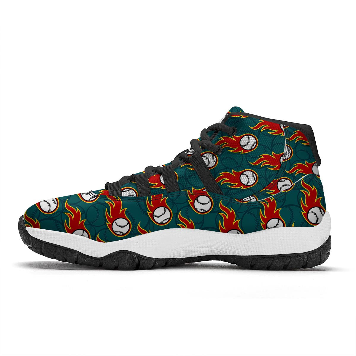 Baseball Fire Pattern Print Black Bball Shoes-grizzshop
