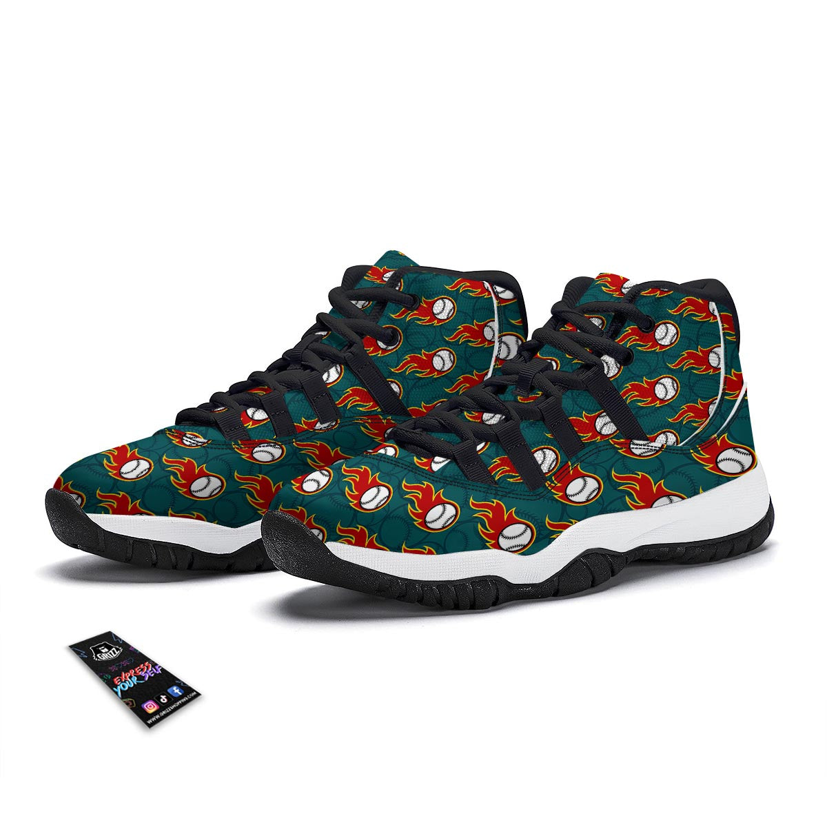 Baseball Fire Pattern Print Black Bball Shoes-grizzshop