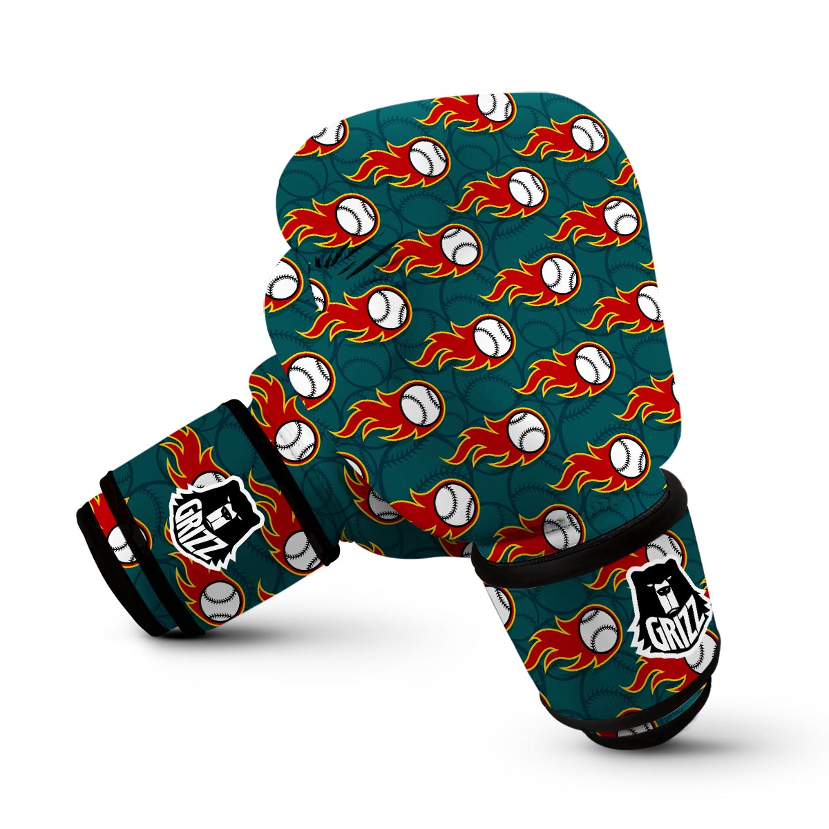 Baseball Fire Pattern Print Boxing Gloves-grizzshop