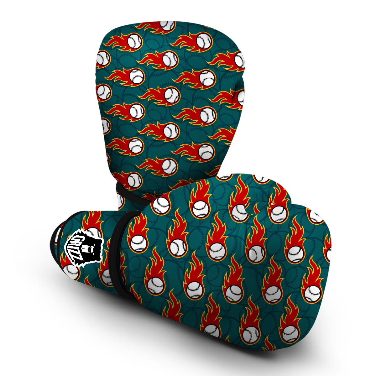 Baseball Fire Pattern Print Boxing Gloves-grizzshop