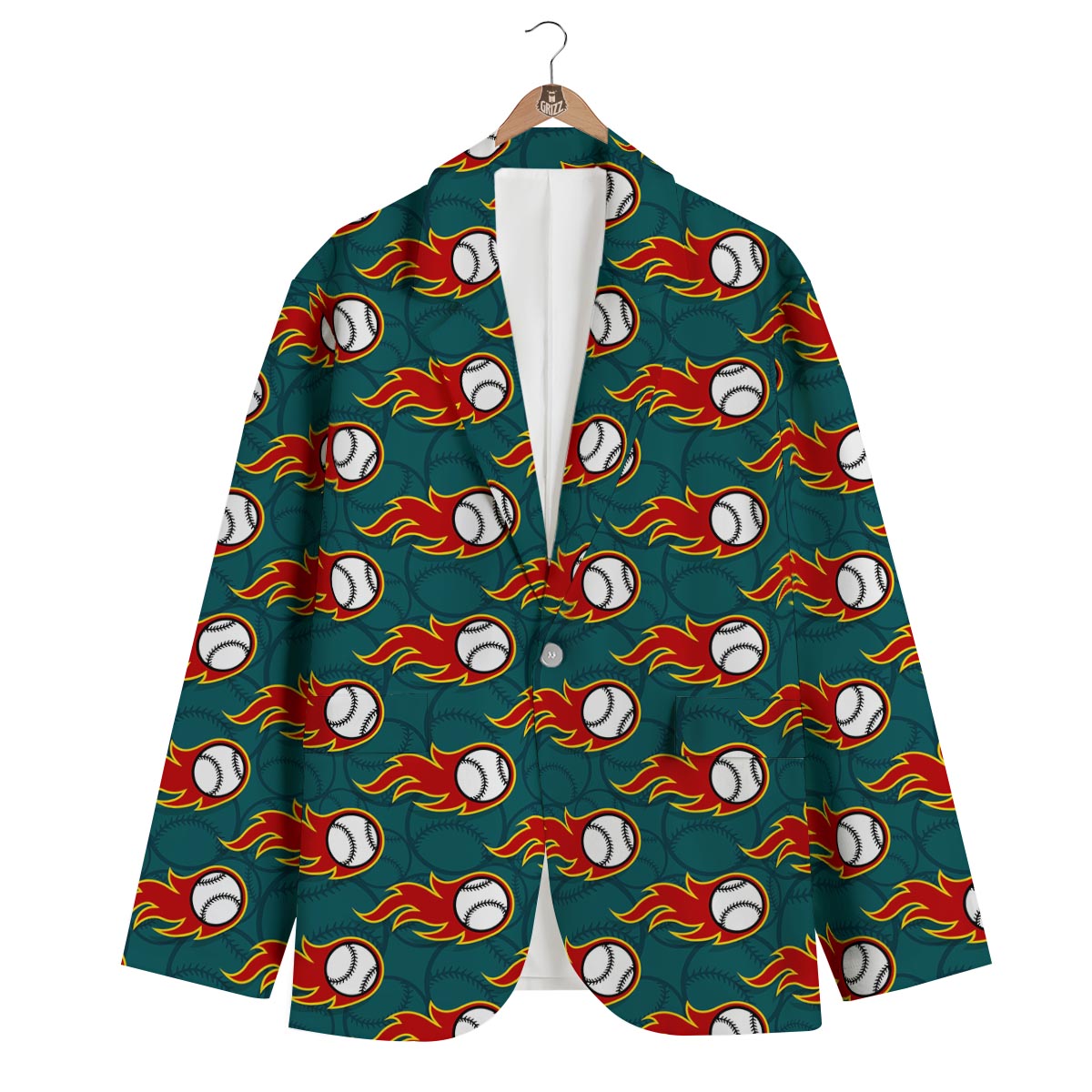 Baseball Fire Pattern Print Men's Blazer-grizzshop