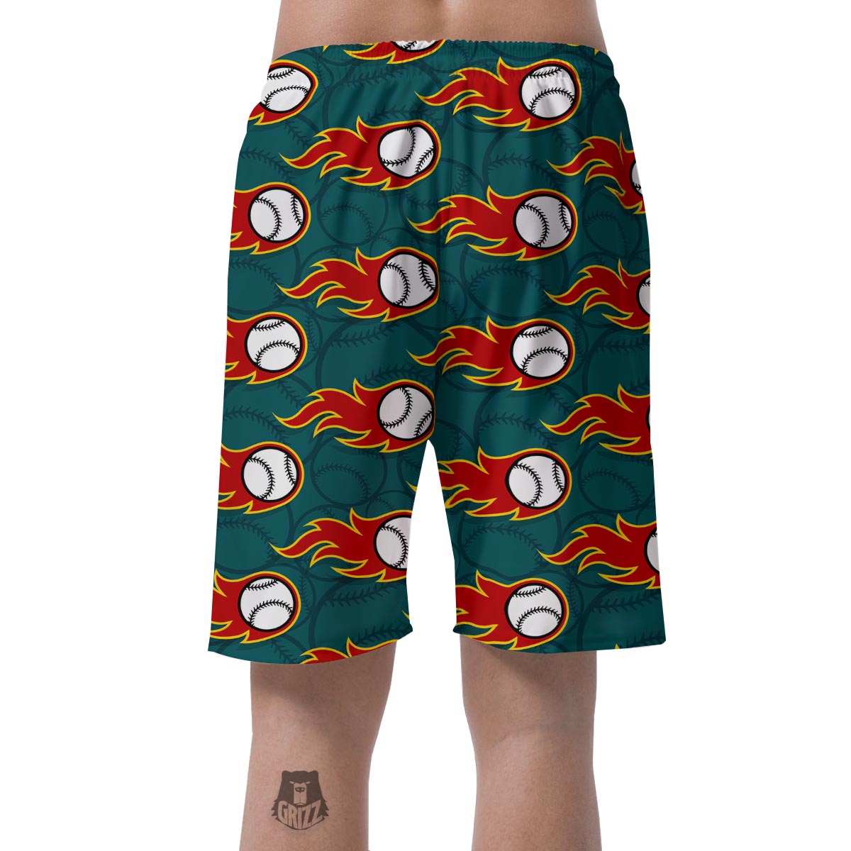 Baseball Fire Pattern Print Men's Shorts-grizzshop