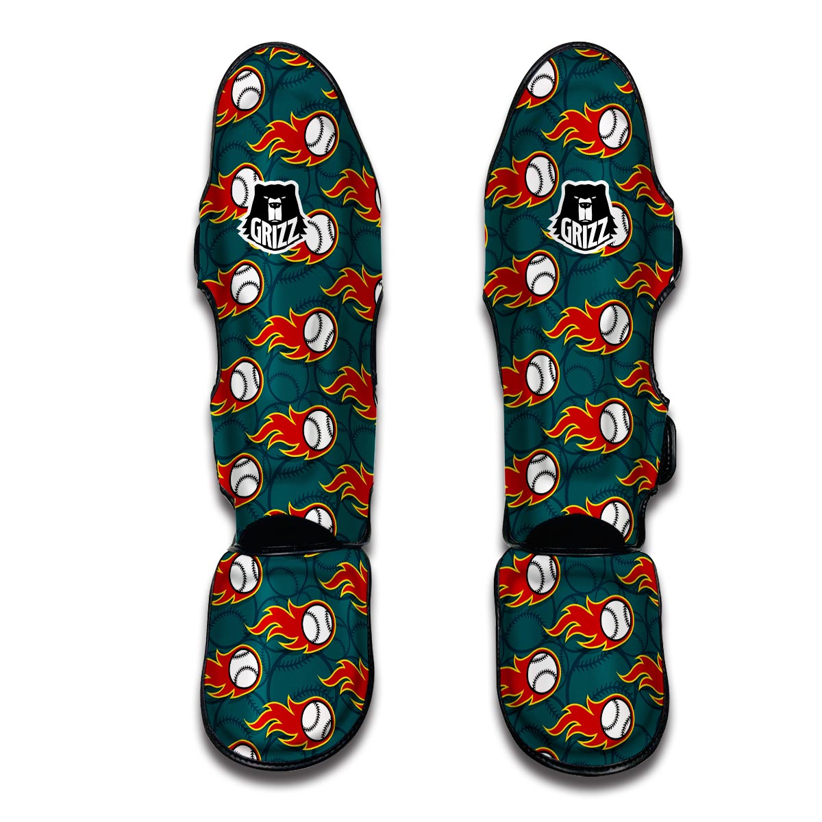 Baseball Fire Pattern Print Muay Thai Shin Guards-grizzshop