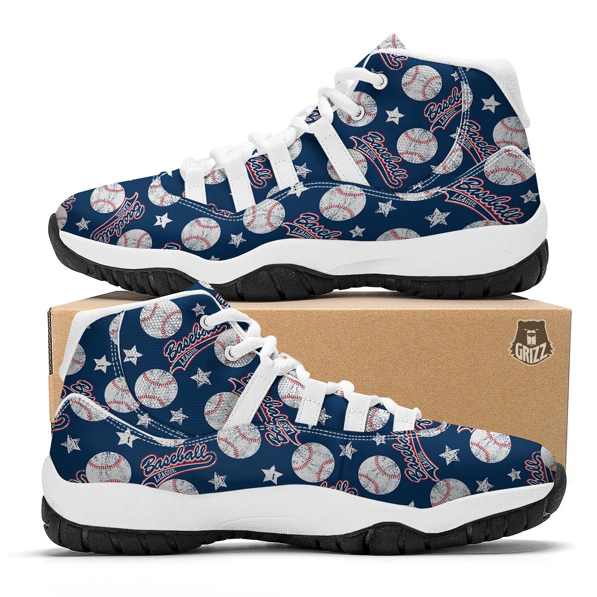 Baseball League Print Pattern White Bball Shoes-grizzshop