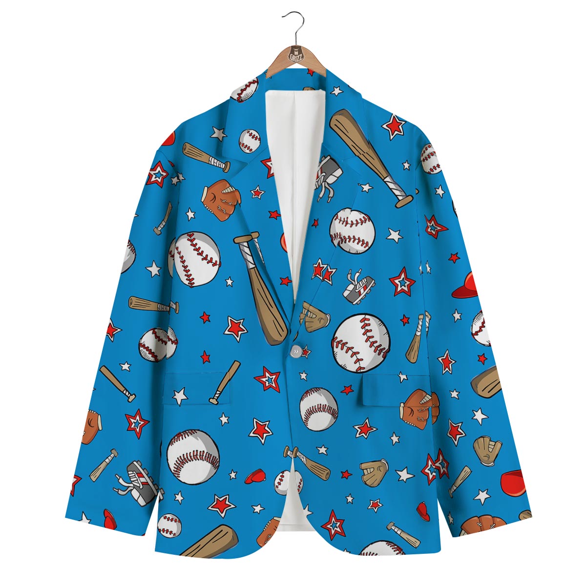 Baseball Pattern Print Men's Blazer-grizzshop