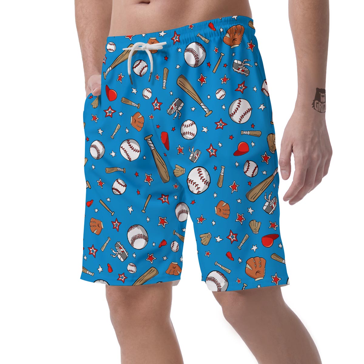 Baseball Pattern Print Men's Shorts-grizzshop