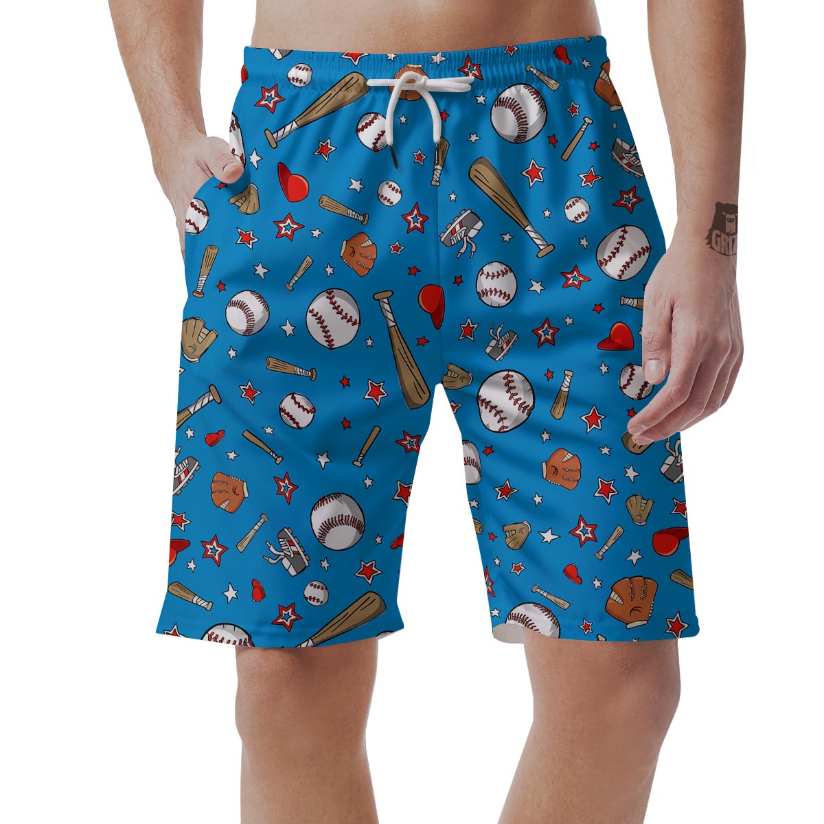 Baseball Pattern Print Men's Shorts-grizzshop