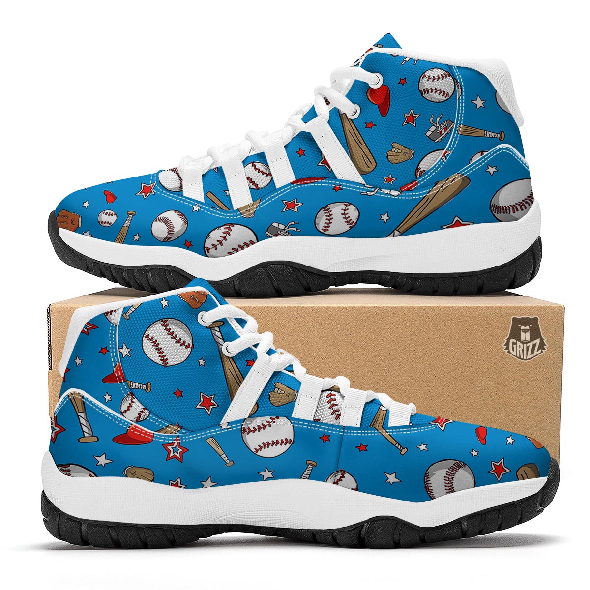 Baseball Pattern Print White Bball Shoes-grizzshop
