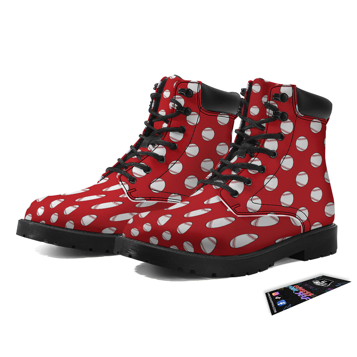 Baseball Red Print Pattern Boots-grizzshop