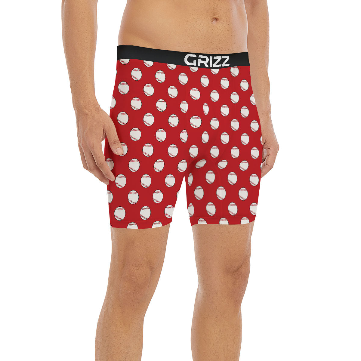 Baseball Red Print Pattern Boxer Briefs-grizzshop